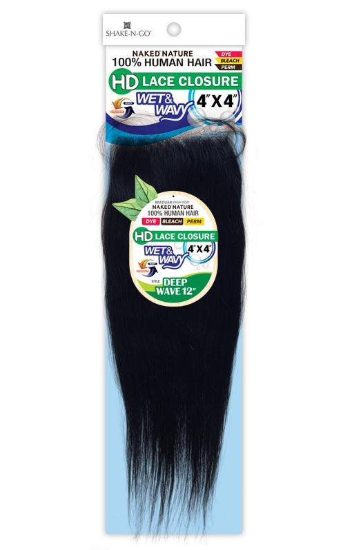 SHAKE N GO 100% Human Hair Wet & Wavy 4x4 HD Lace Closure - Deep Wave 12"