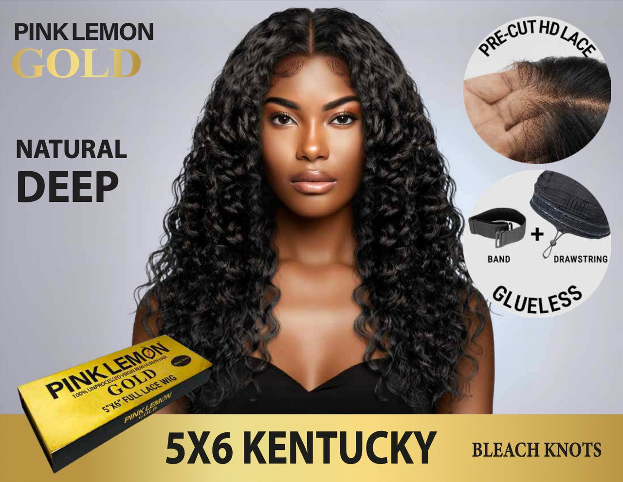 15A PINK LEMON GOLD 100% Human Hair 5X6 Lace Front Wig - KENTUCKY (18"-30")