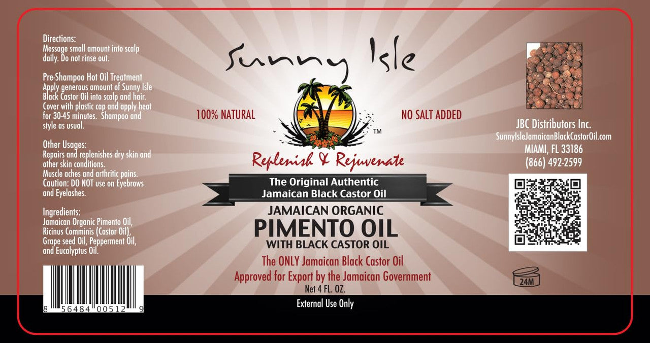Sunny Isle Jamaican Black Castor Oil - Pimento Oil (4oz)