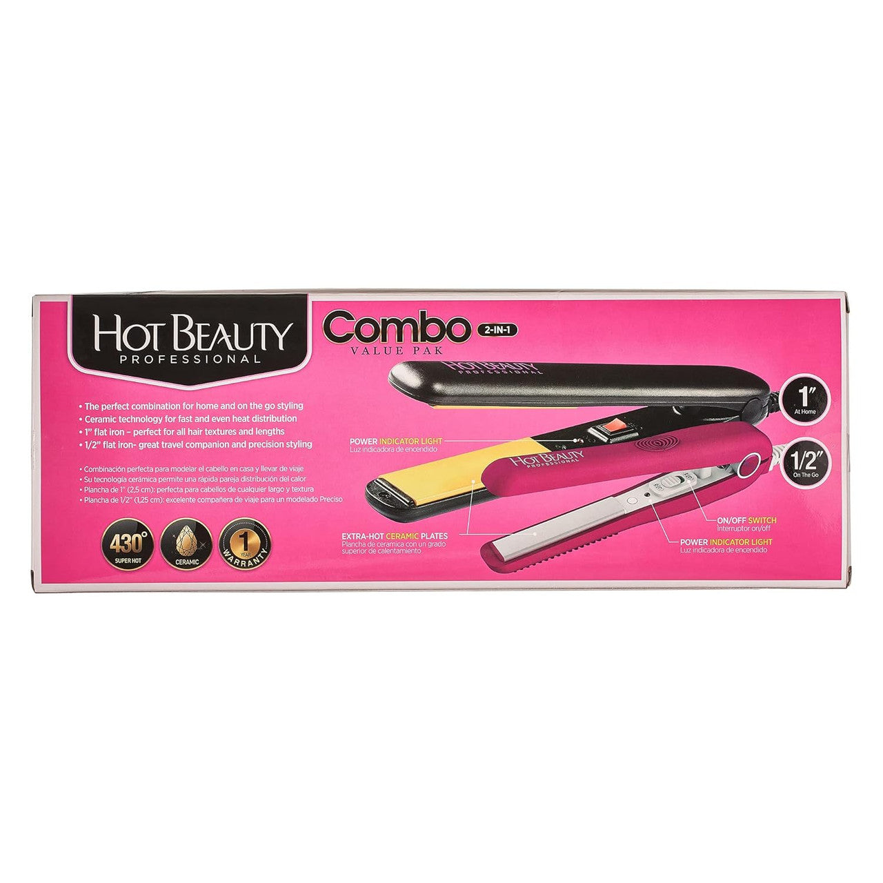 Hot Beauty Ceramic Flat Irons 2-in-1 Combo Value Pack (1" and Mini 1/2")