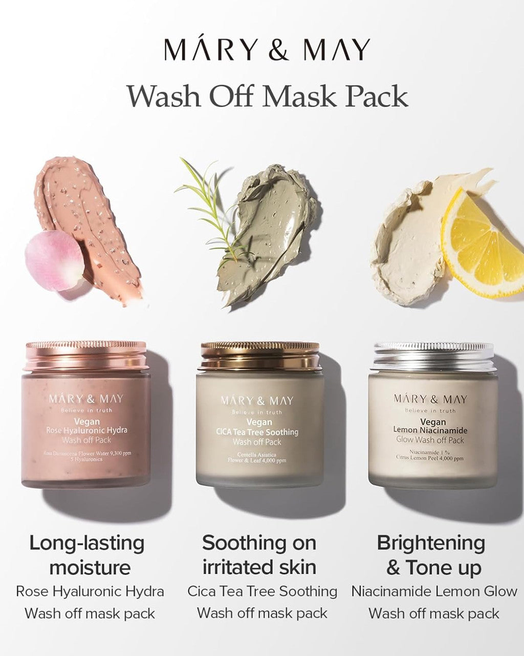 MARY & MAY Vegan Rose Hyaluronic Hydra Wash Off Mask Pack (4.4oz)