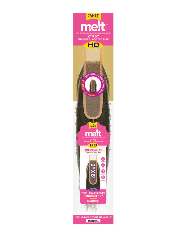 Janet Collection 100% Human Hair 2X6 HD Lace Closure - Straight (10"-18")