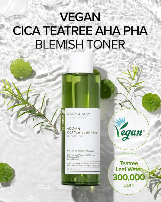 MARY & MAY Vegan CICA Tea Tree AHA PHA Blemish Toner (6.76oz)