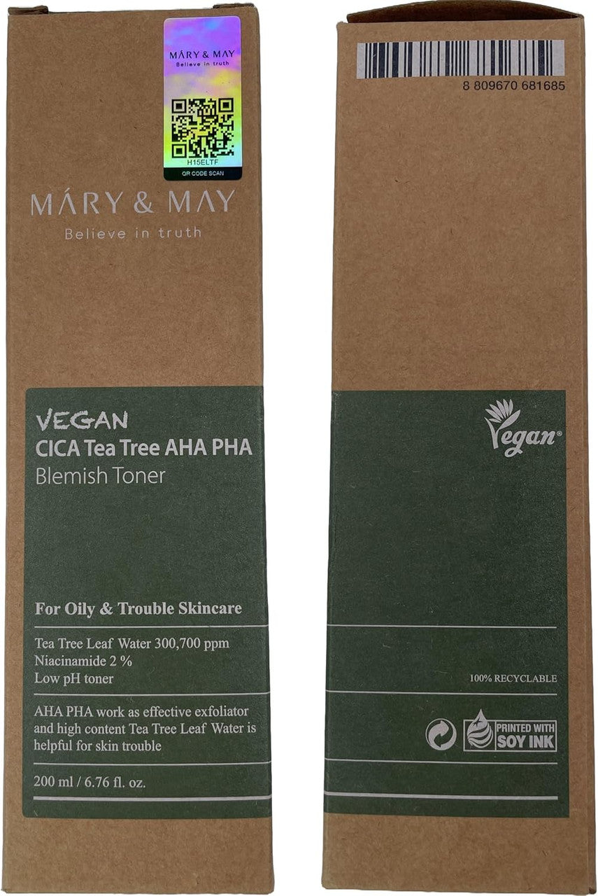 MARY & MAY Vegan CICA Tea Tree AHA PHA Blemish Toner (6.76oz)