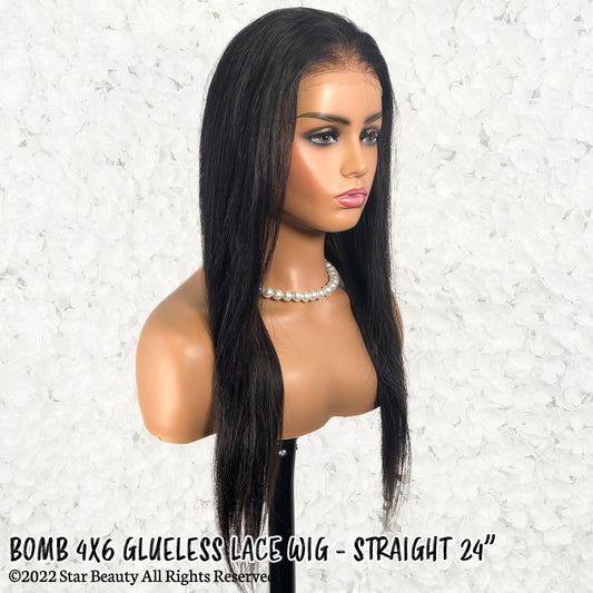 BOMB HAIR 100% Human Hair 4X6 Glueless Lace Wig - Straight (18"-24")