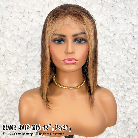 BOMB HAIR 100% Human Hair 13X5 Lace Frontal Bob Wig 12"(P4/27)