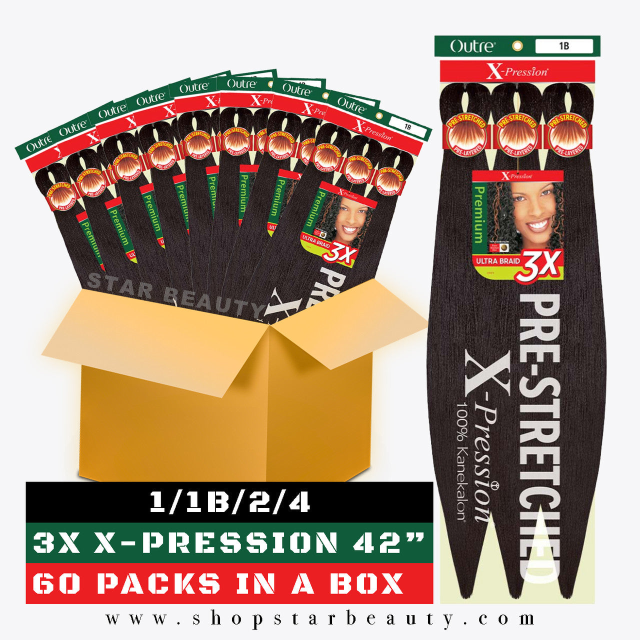 BOX DEAL] Outre Braids 3X X-Pression Kanekalon Pre Stretched Braid