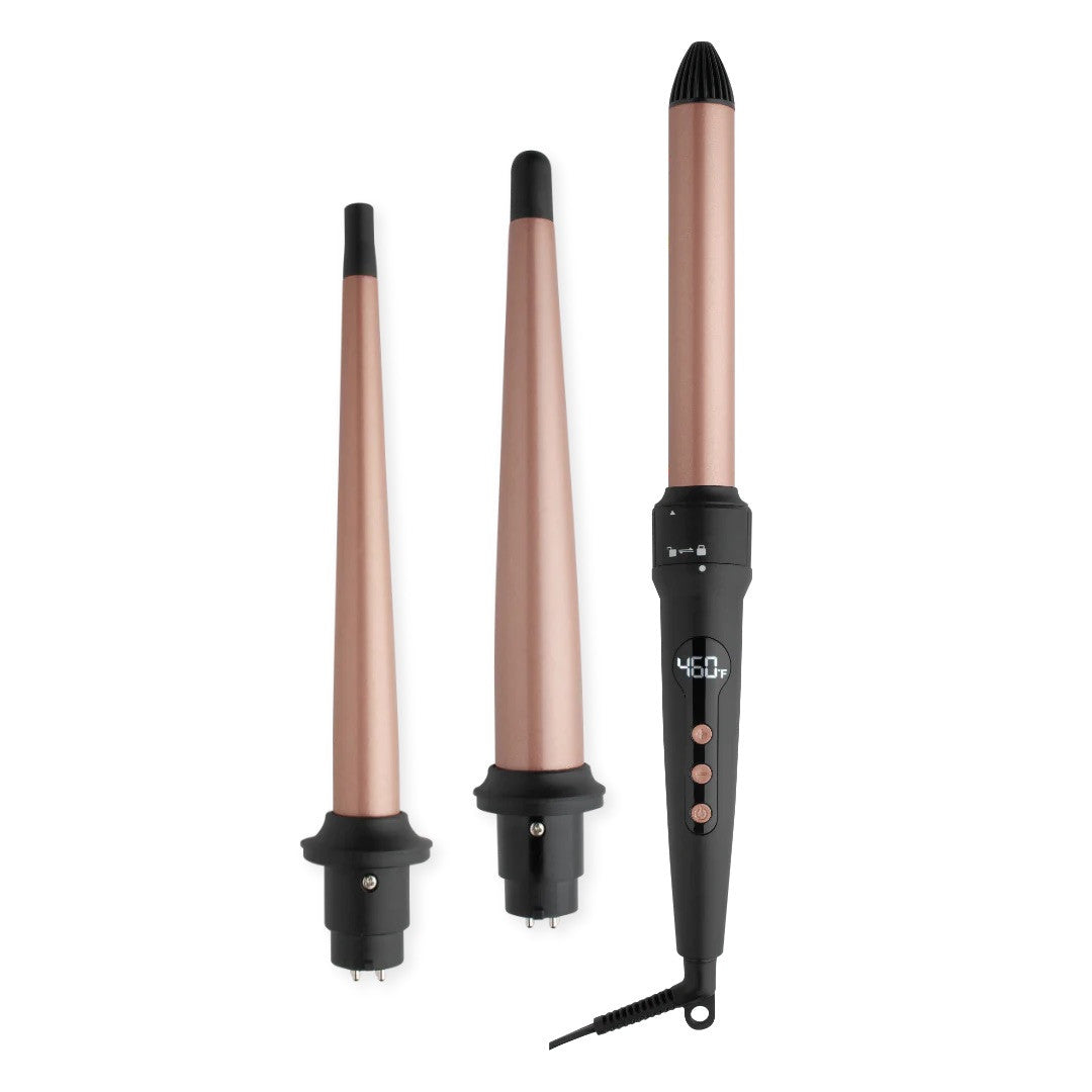 Annie Hot & Hotter 3 in 1 Interchangeable Digital Curling Wand Set Rose Gold & Black