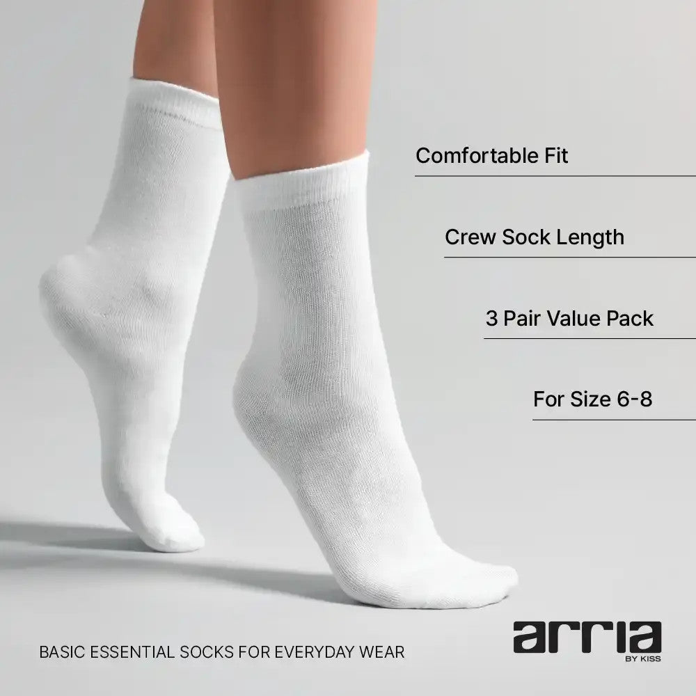 ARRIA 3 Pairs Basic Crew Socks (White)