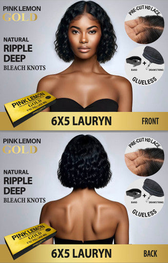 15A PINK LEMON GOLD 100% Human Hair 6X5 Lace Front Wig - LAURYN