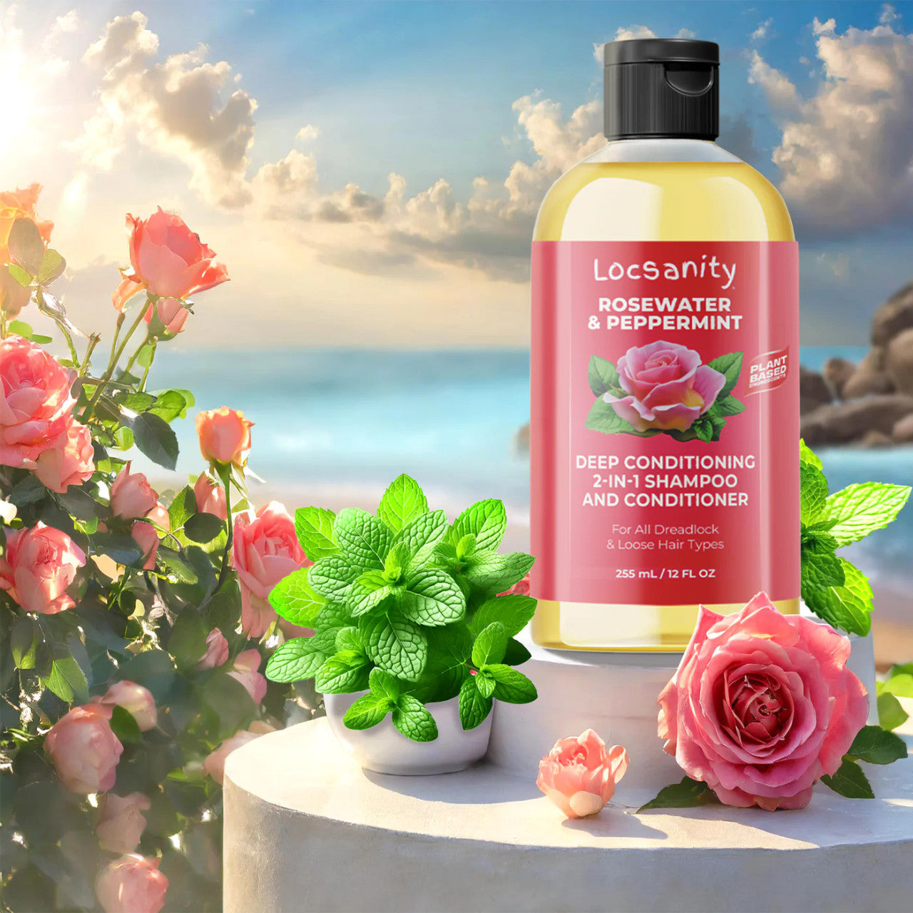 LOCSANITY Rosewater & Peppermint Deep Conditioning 2 IN 1 Shampoo Conditioner (12 oz)