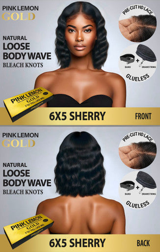 15A PINK LEMON GOLD 100% Human Hair 6X5 Lace Front Wig - SHERRY