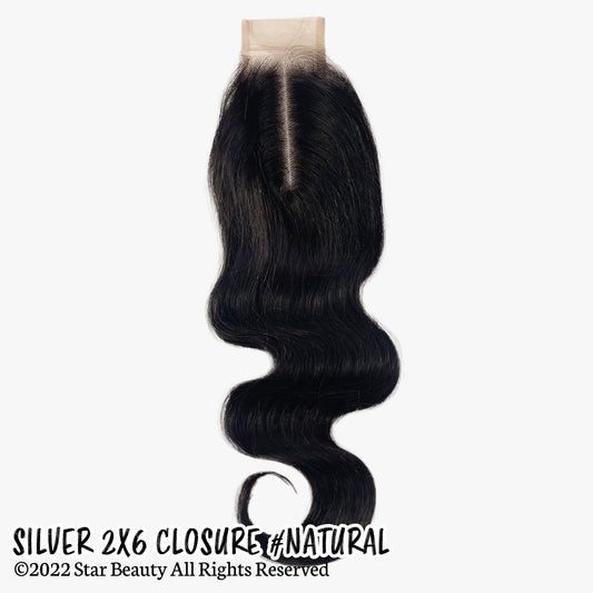 SILVER 100% Human Hair 2X6 Top Closure - Body Wave (10"- 18")