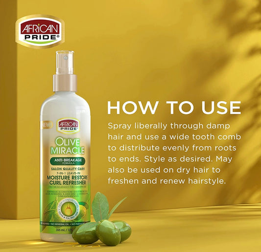 African Pride Olive Miracle 7-IN-1 Leave-In Moisture Restore Hair Curl Refresher