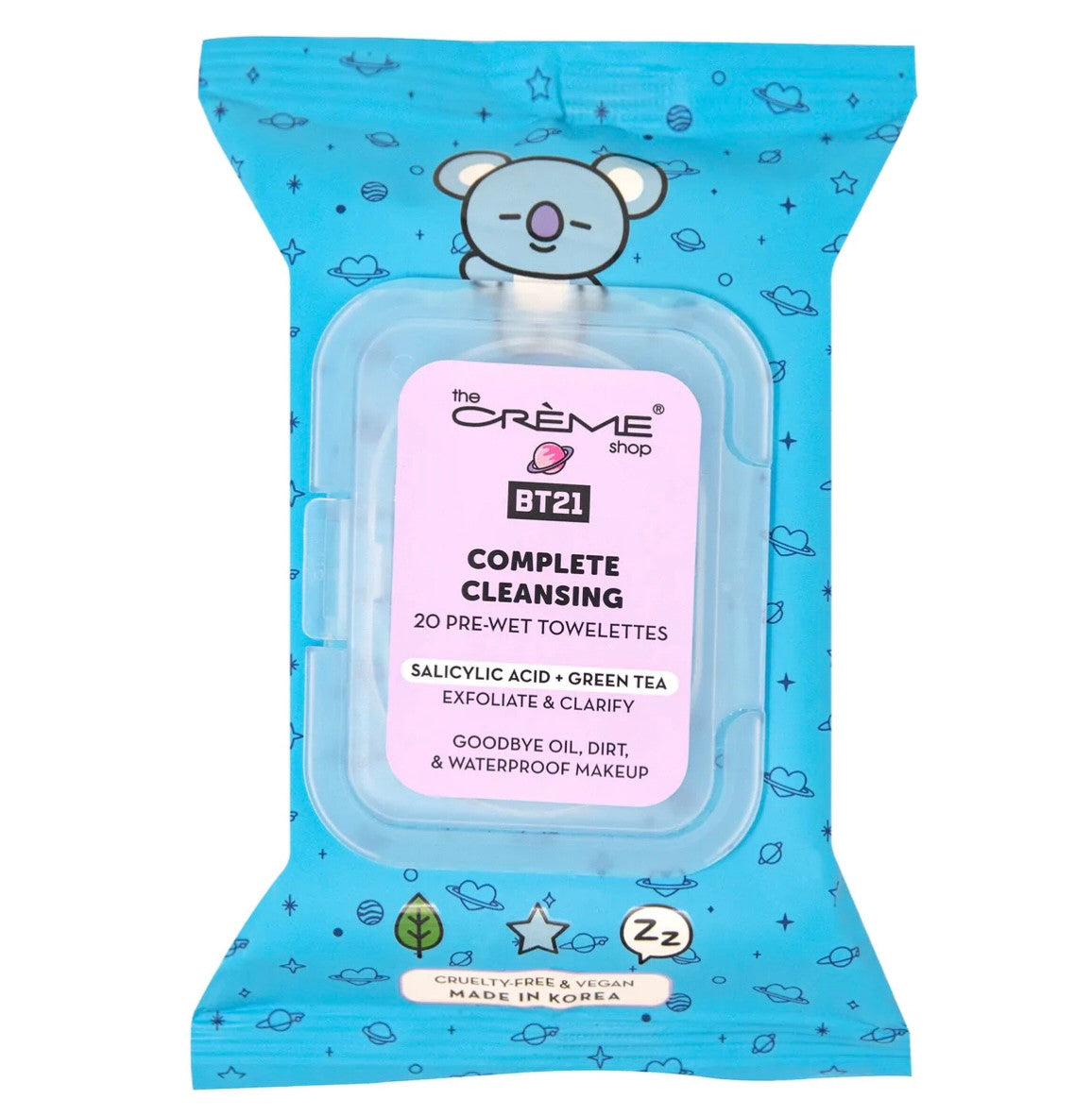 THE CREME SHOP BT21 KOYA Complete Cleansing Towelettes - Salicylic Acid & Green Tea