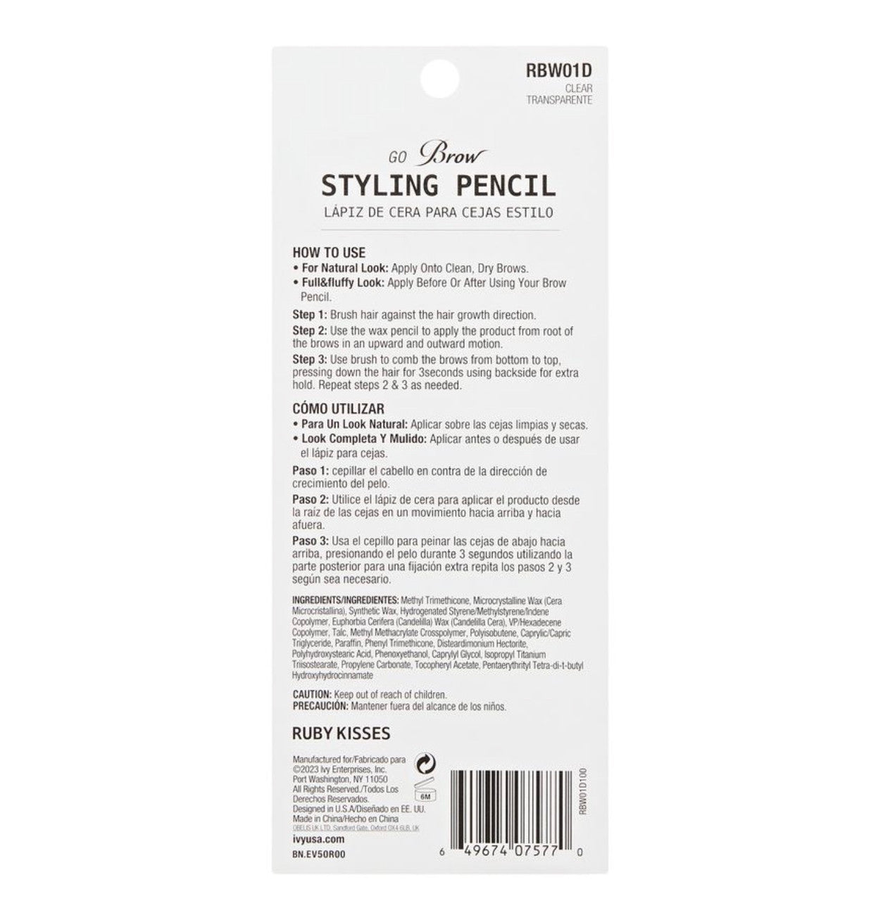 Ruby Kisses Brow Styling Pencil Clear Transparent
