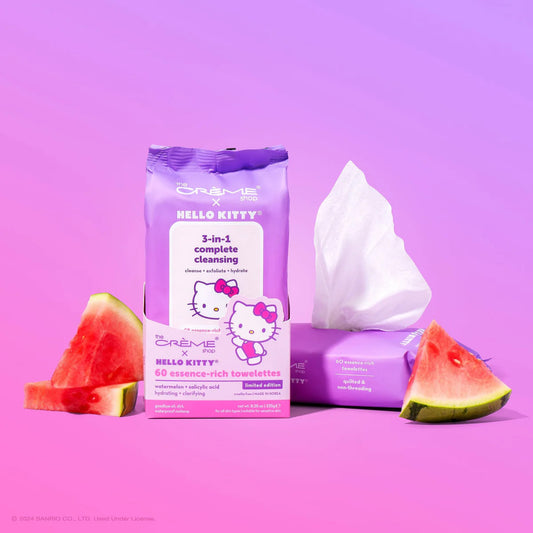 THE CREME SHOP Hello Kitty (Purple) 3-IN-1 Cleansing Towelettes - Watermelon (60ct)