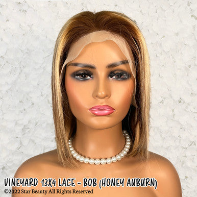 VINEYARD 100% Virgin Remy Human Hair 13x4 Lace Wig - Bob (Honey Auburn)