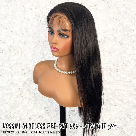 VOSSMI 100% Unprocessed Human Hair Glueless 5x5 HD Melting Pre-Cut Lace Wig - Straight (16"-24")