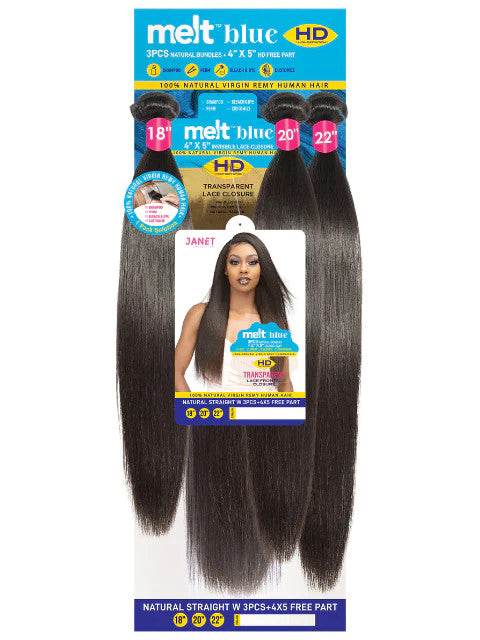 JANET COLLECTION Melt Blue 100% Human Hair NATURAL STRAIGHT Weave
