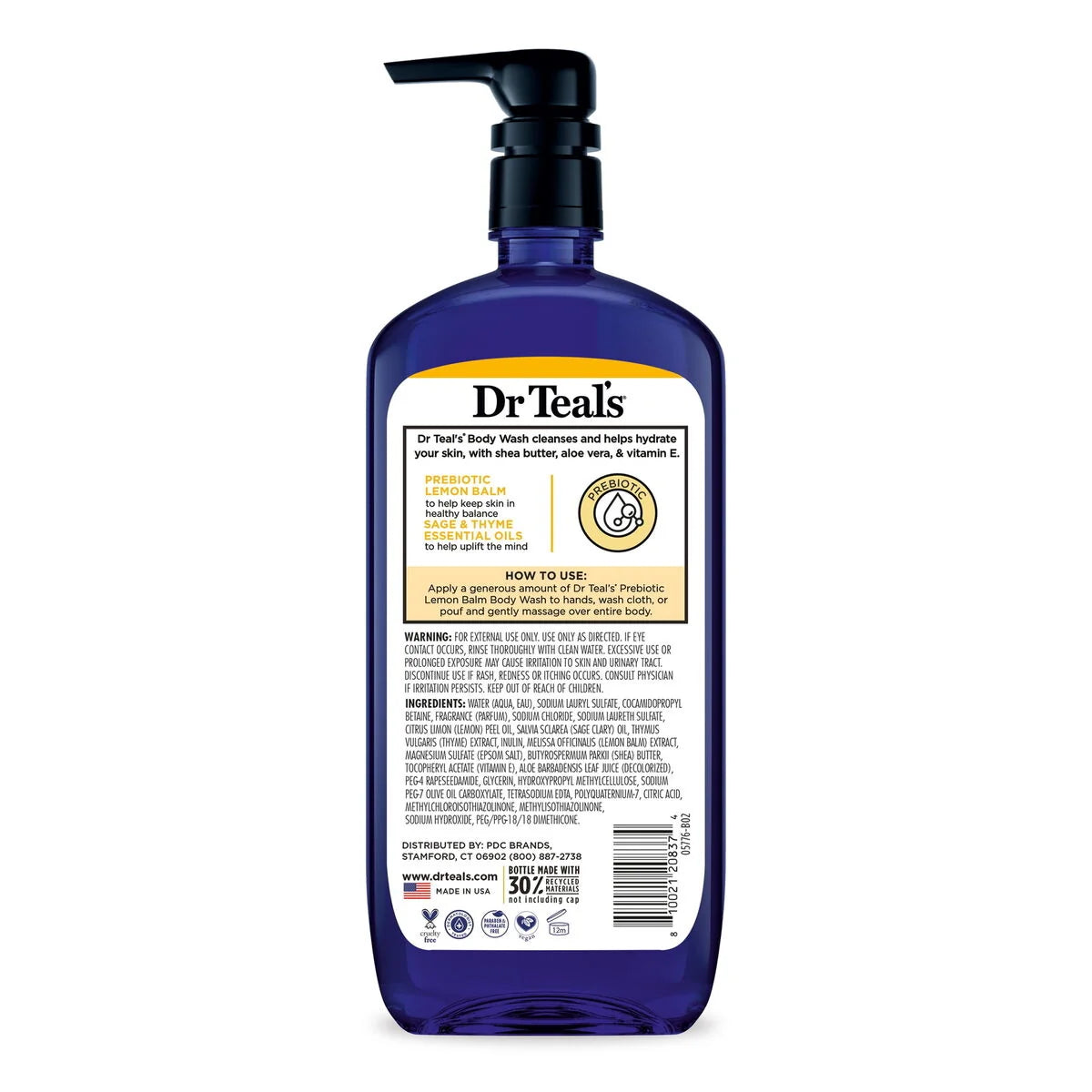 Dr. Teal's Body Wash With Pure Epsom Salt, Prebiotic Lemon Balm (24oz)