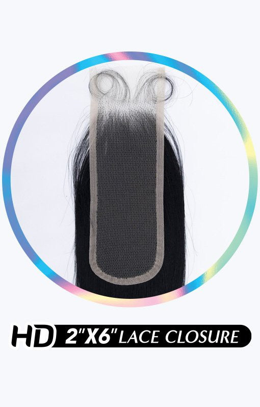 SHAKE N GO Glossy 100% Virgin Remy Hair 2x6 HD Lace Closure - Straight (12"-16")