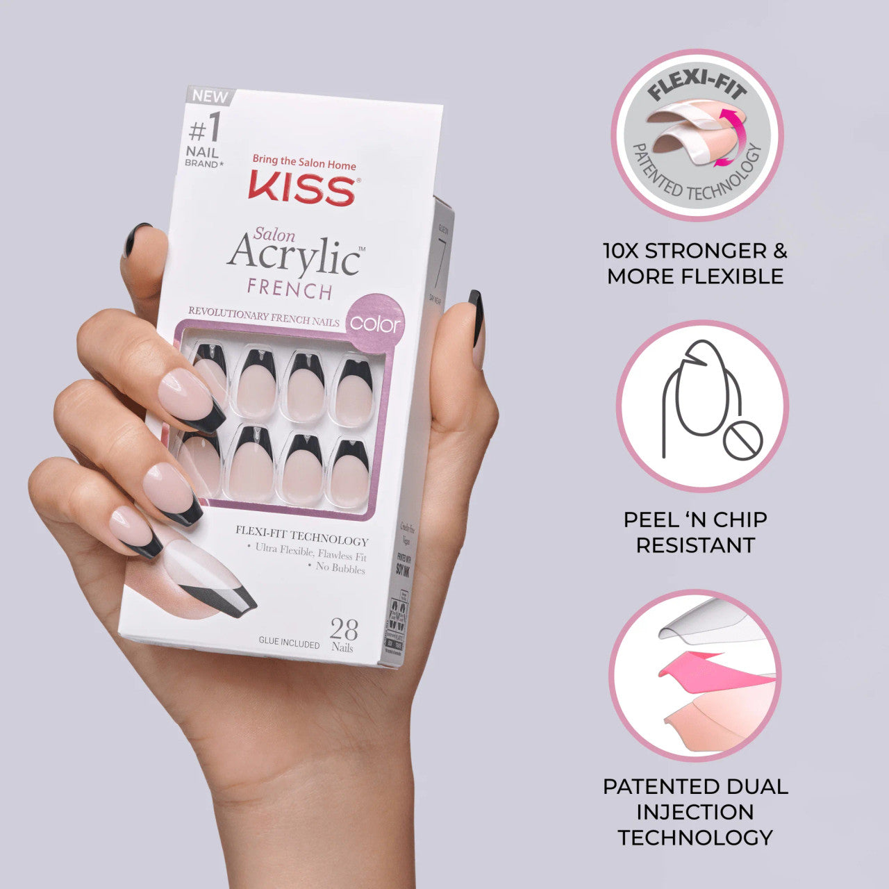 KISS Salon Acrylic French Nails - SQUARED