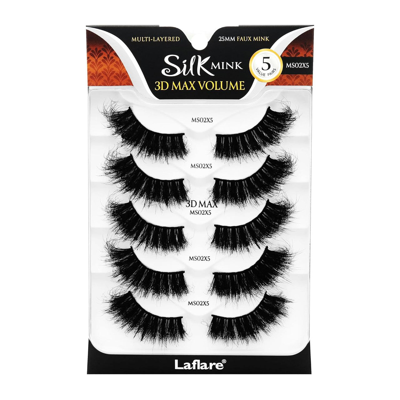 Laflare 25MM Silk Mink Max Volume Eyelashes Value Pack (5 Pairs)