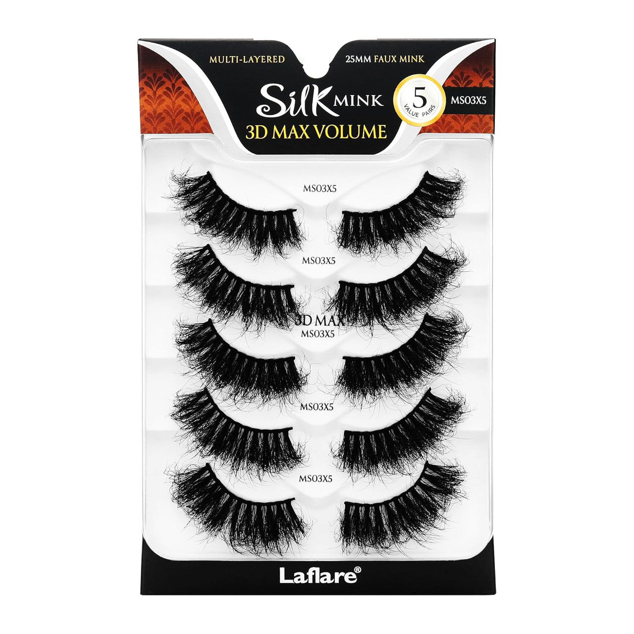 Laflare 25MM Silk Mink Max Volume Eyelashes Value Pack (5 Pairs)
