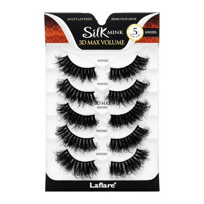 Laflare 25MM Silk Mink Max Volume Eyelashes Value Pack (5 Pairs)