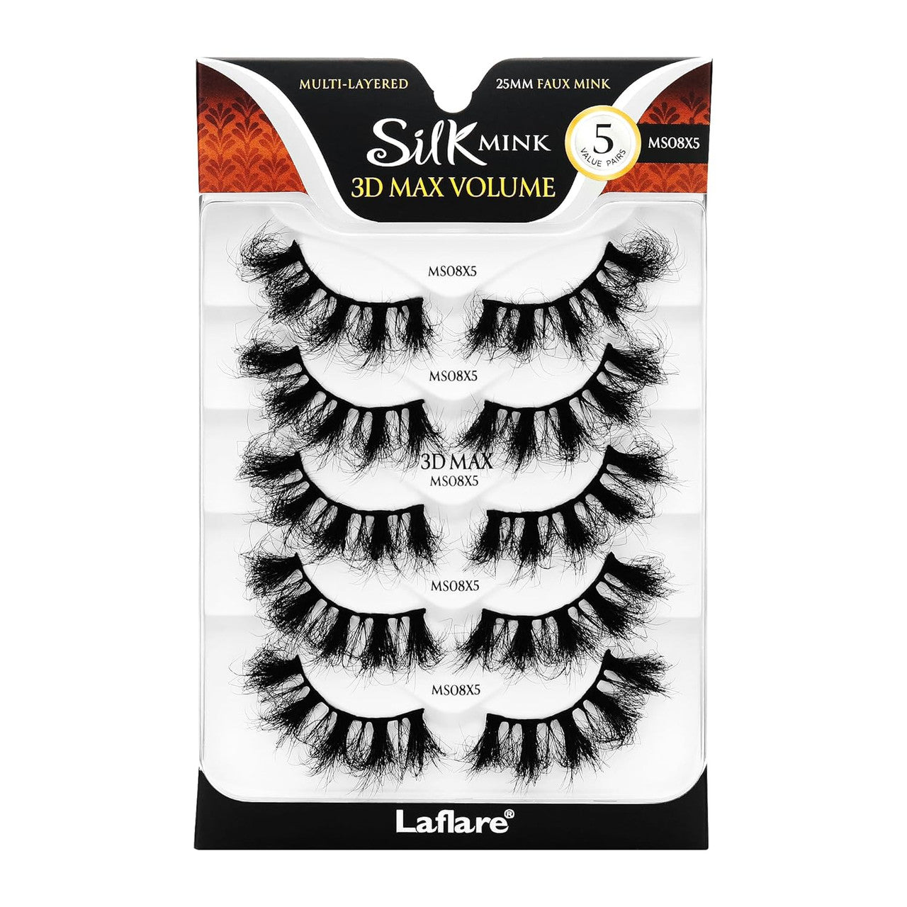 Laflare 25MM Silk Mink Max Volume Eyelashes Value Pack (5 Pairs)