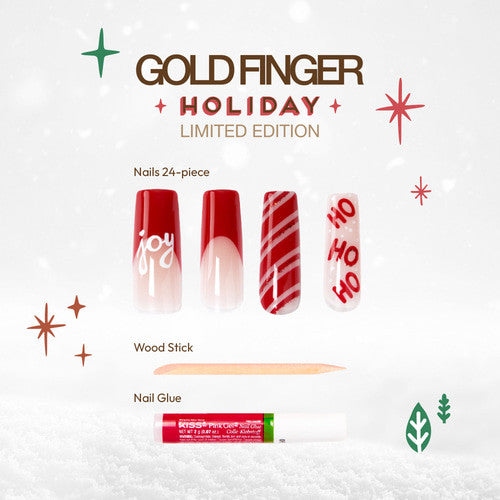 KISS Gold Finger 2023 Holiday Limited Edition Nails - Santa's Ho Ho Ho