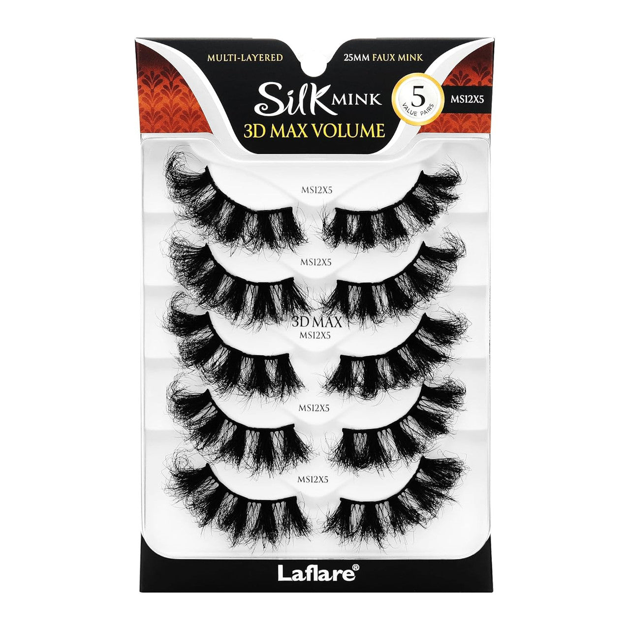 Laflare 25MM Silk Mink Max Volume Eyelashes Value Pack (5 Pairs)