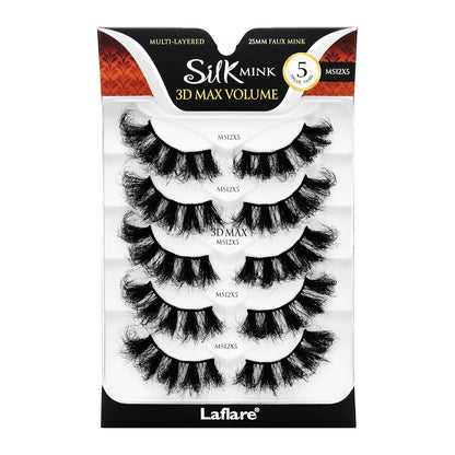 Laflare 25MM Silk Mink Max Volume Eyelashes Value Pack (5 Pairs)