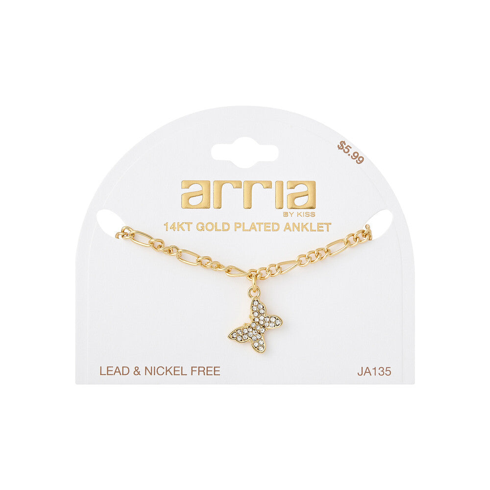 ARRIA 14K Gold Plated Butterflies Rhinestone Chain Anklet (#111- #140)