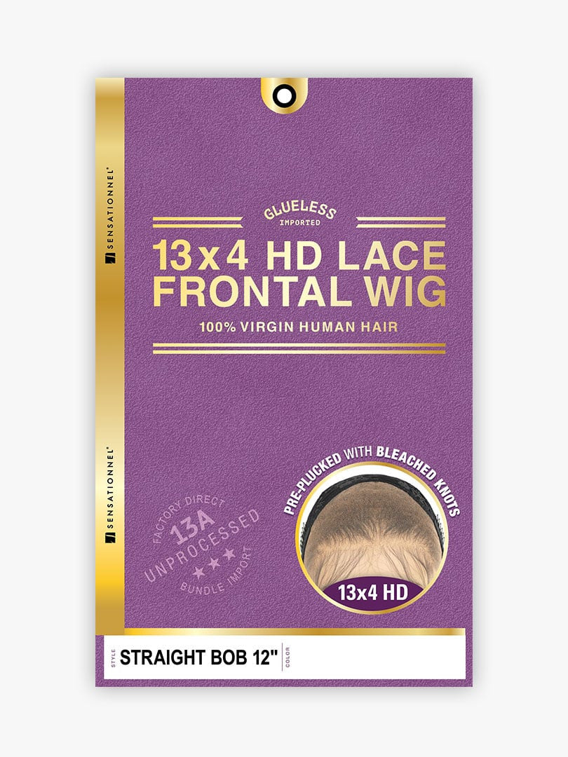 SENSATIONNEL 13A Glueless 100% Human Hair 13x4 Frontal HD Lace Wig - Straight Bob 12"