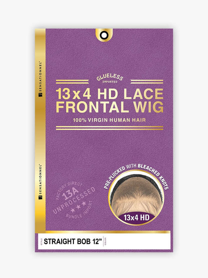 SENSATIONNEL 13A Glueless 100% Human Hair 13x4 Frontal HD Lace Wig - Straight Bob 12"