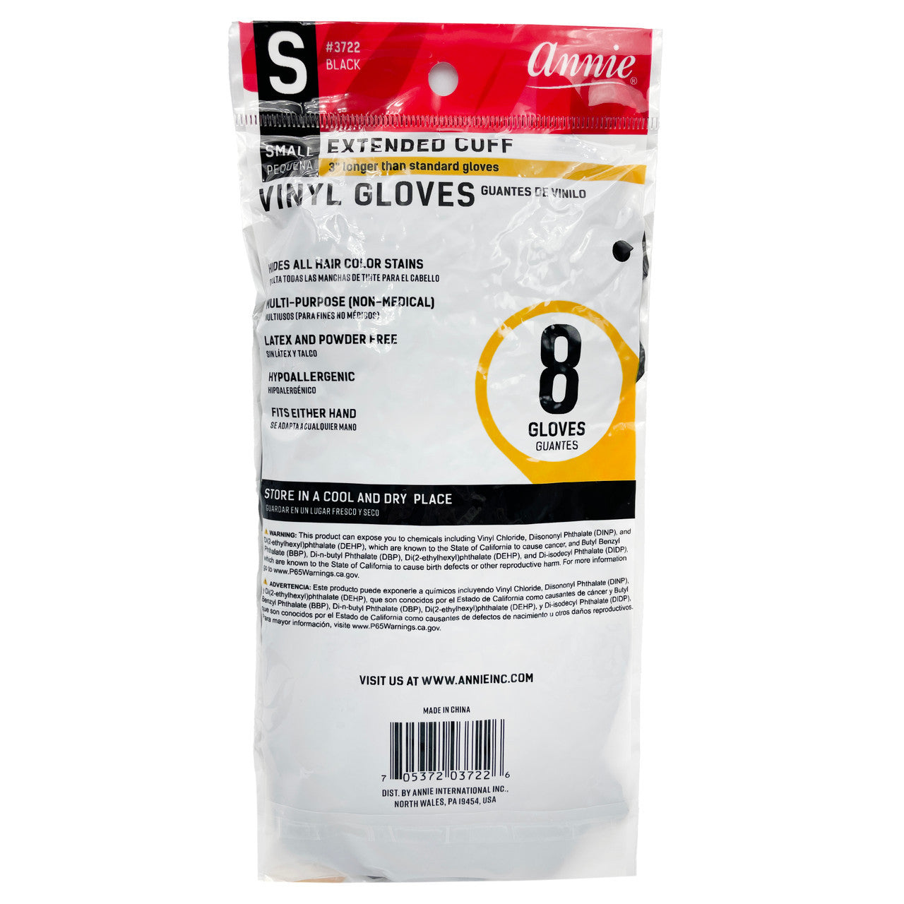 Annie Vinyl Gloves Extended Cuff (8ct)