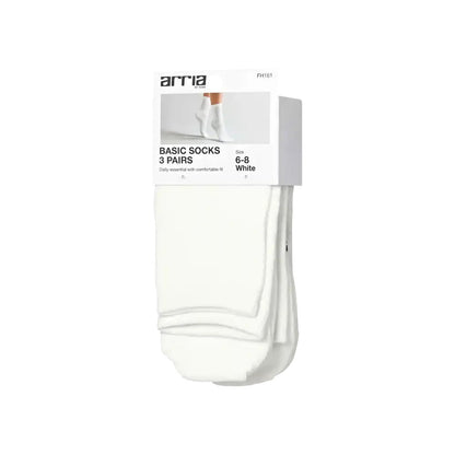 ARRIA 3 Pairs Basic Crew Socks (White)
