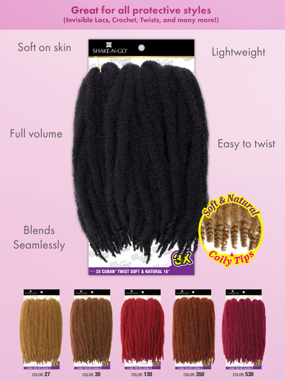 SHAKE N GO 3X Cuban Twist Soft & Natural 16"