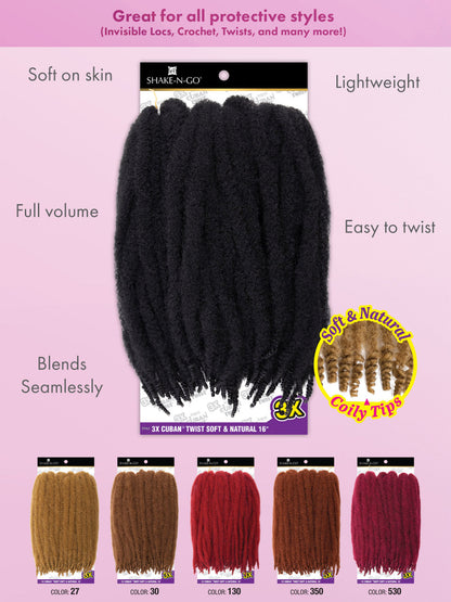 SHAKE N GO 3X Cuban Twist Soft & Natural 16"