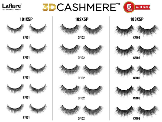 Laflare 100% Handmade 3D Cashmere Eyelashes Value Pack 5 Pairs