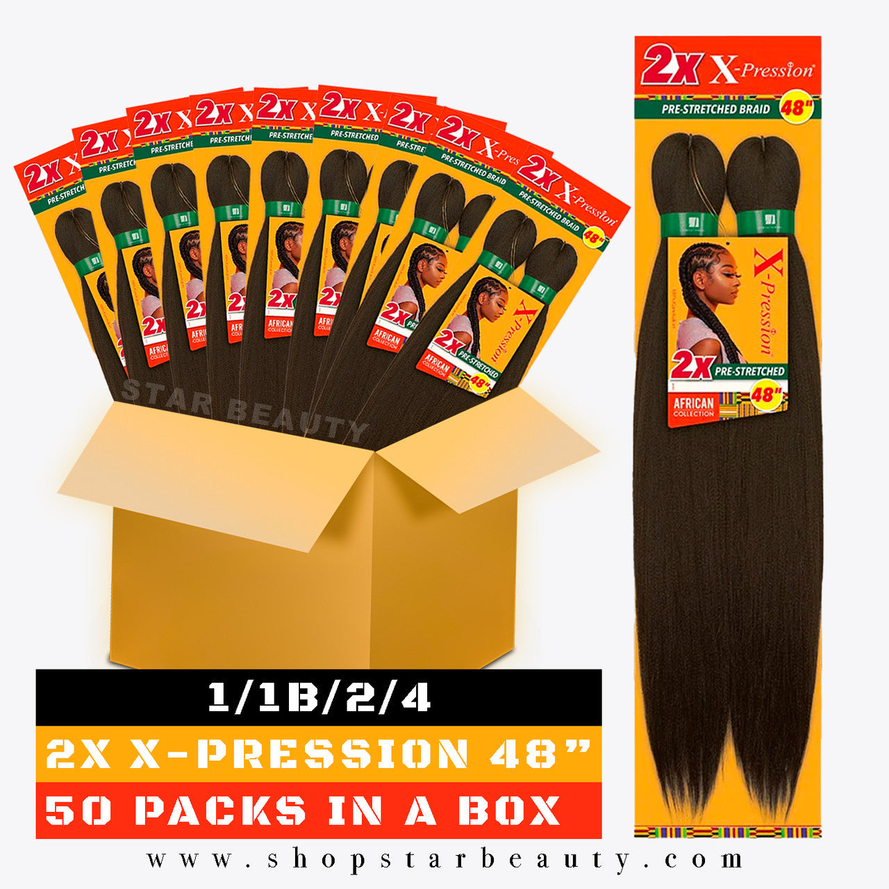 [BOX DEAL] Sensationnel Synthetic 2X X-Pression Pre-Stretched Braid 48" (50 packs/box)