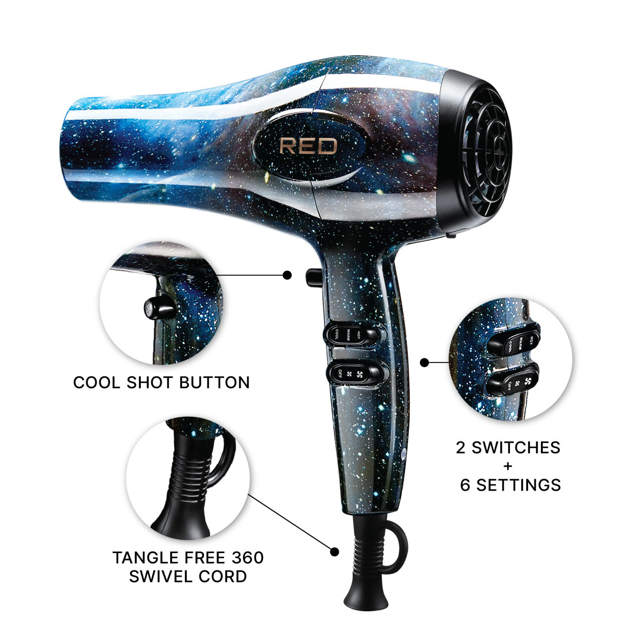 RED 3200 Detangler Dryer with 3 Styling Attachments