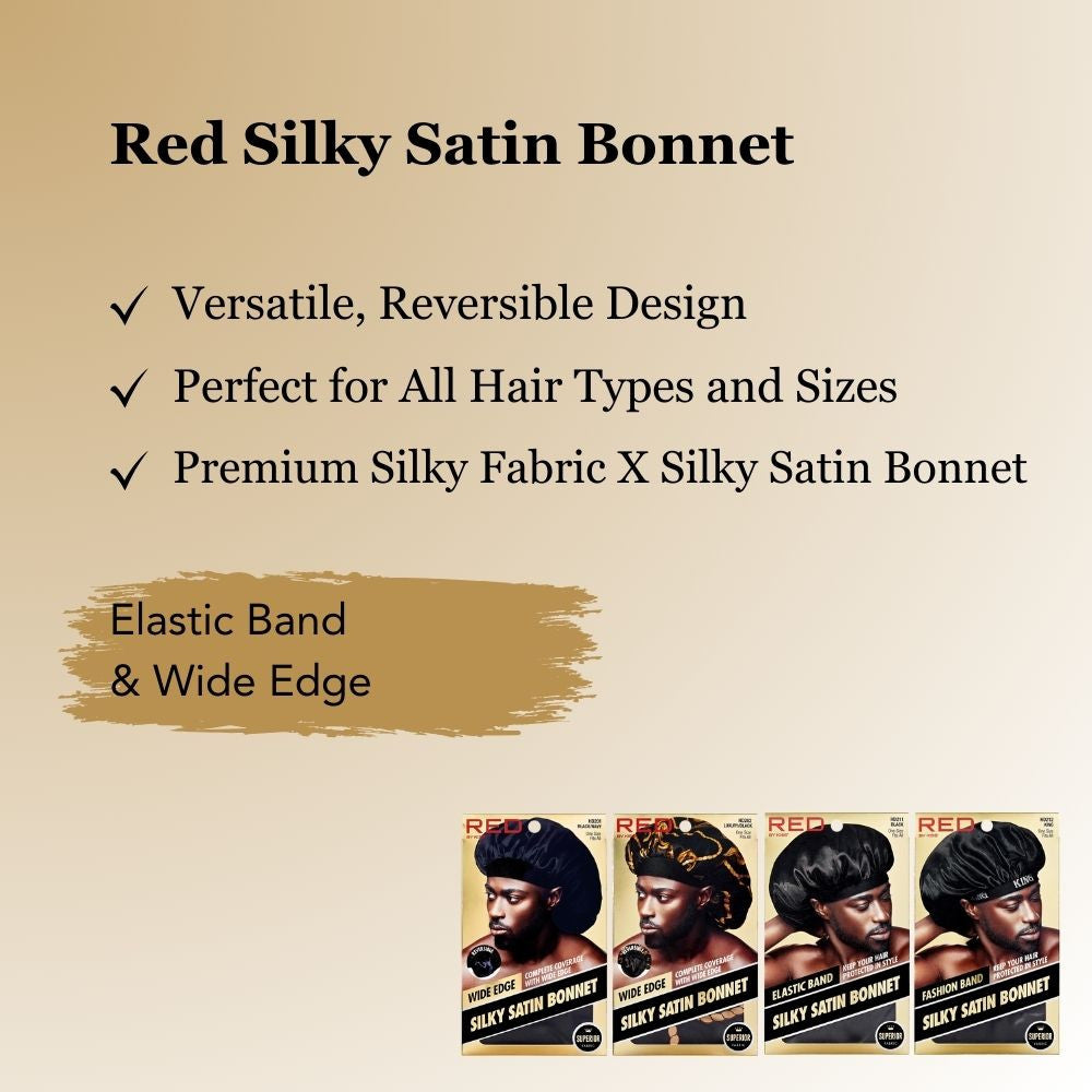 RED Mens Silky Satin Bonnet - Wide Edge