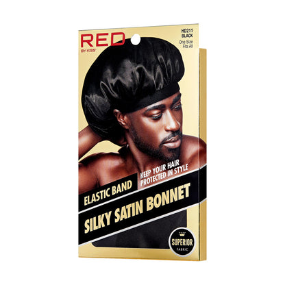 RED Mens Silky Satin Bonnet - Elastic Band