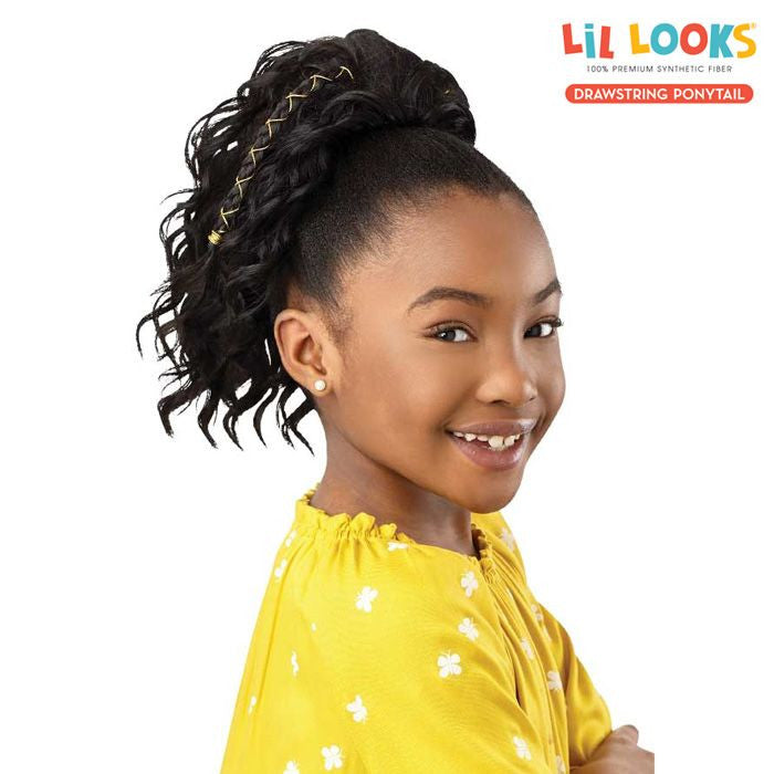 OUTRE Lil Looks Synthetic Drawstring Ponytail - GOLD ACCENTED NATURAL WAVE 12"
