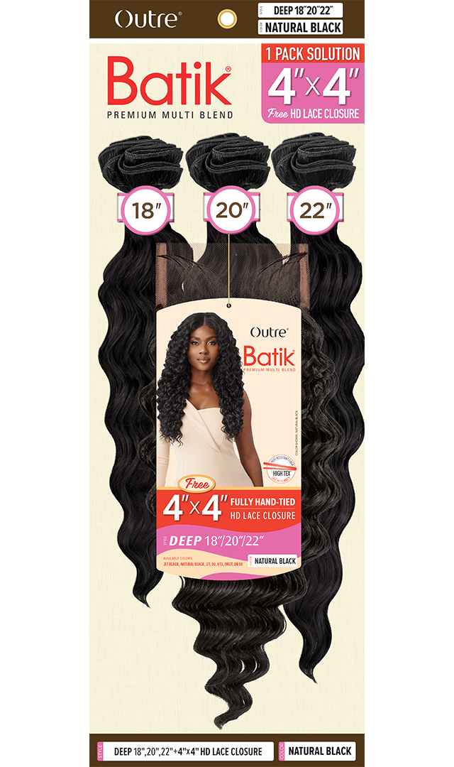 OUTRE Synthetic Batik 3 pcs (18" 20" 22") + 4×4 HD Lace Closure - DEEP WAVE