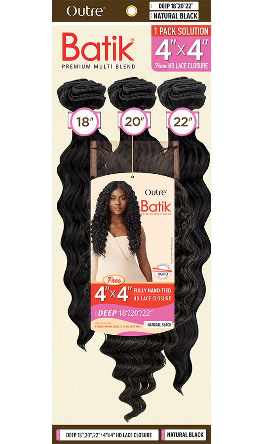 OUTRE Synthetic Batik 3 pcs (18" 20" 22") + 4×4 HD Lace Closure - DEEP WAVE