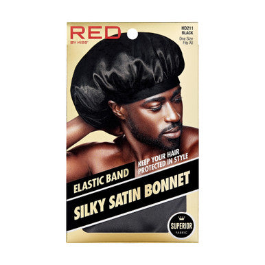 RED Mens Silky Satin Bonnet - Elastic Band